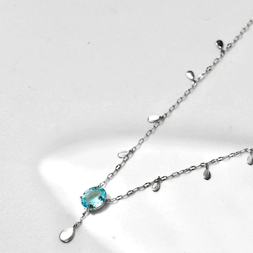 Oval Pear Blue Choker Drop Long Chain