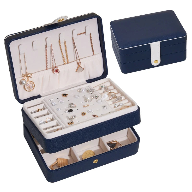 Velvet Jewelry Box Organizer Jewelry Display Button PU Portable Earring Necklace Ring Travel Exquisite Large Capacity Packaging