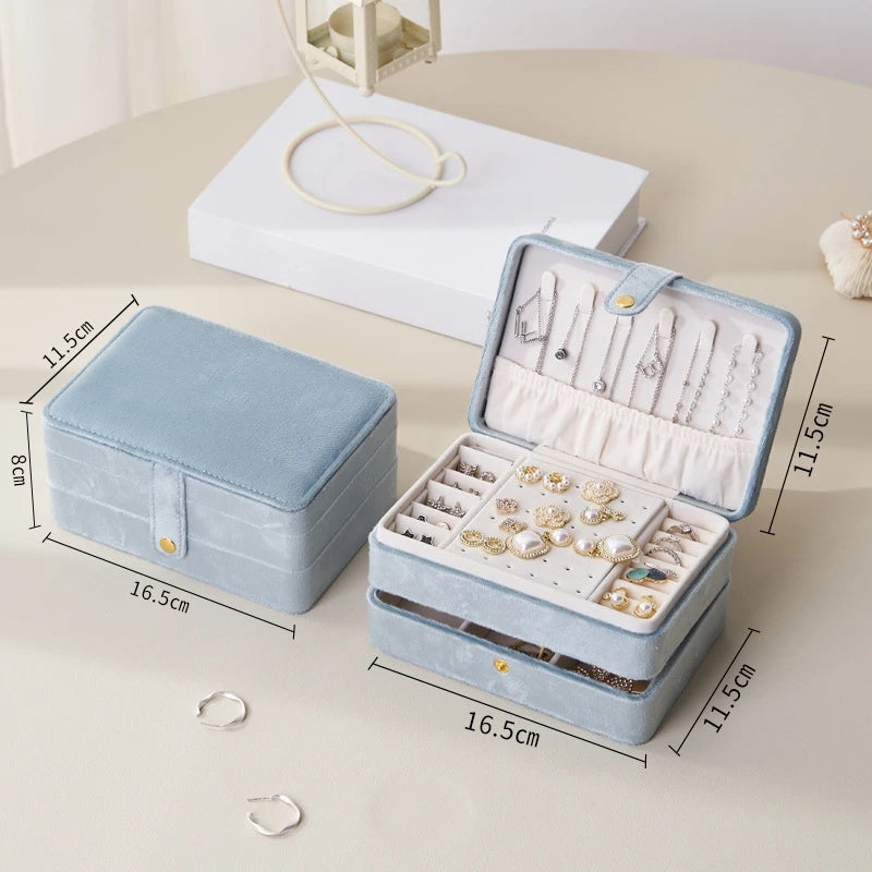 Velvet Jewelry Box Organizer Jewelry Display Button PU Portable Earring Necklace Ring Travel Exquisite Large Capacity Packaging