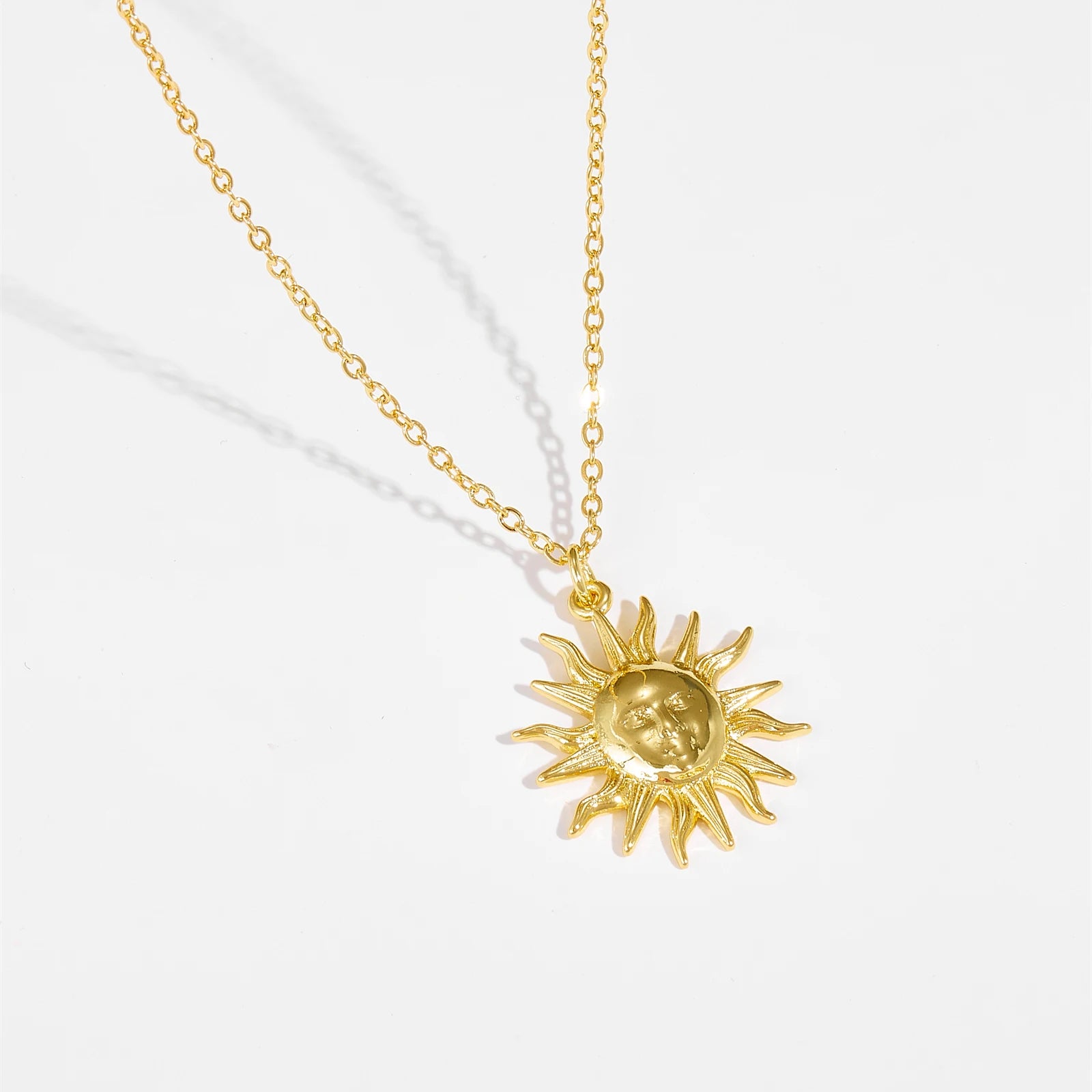 Gold Plated Silver Sunflower Pendant Long Chain Necklace Thick