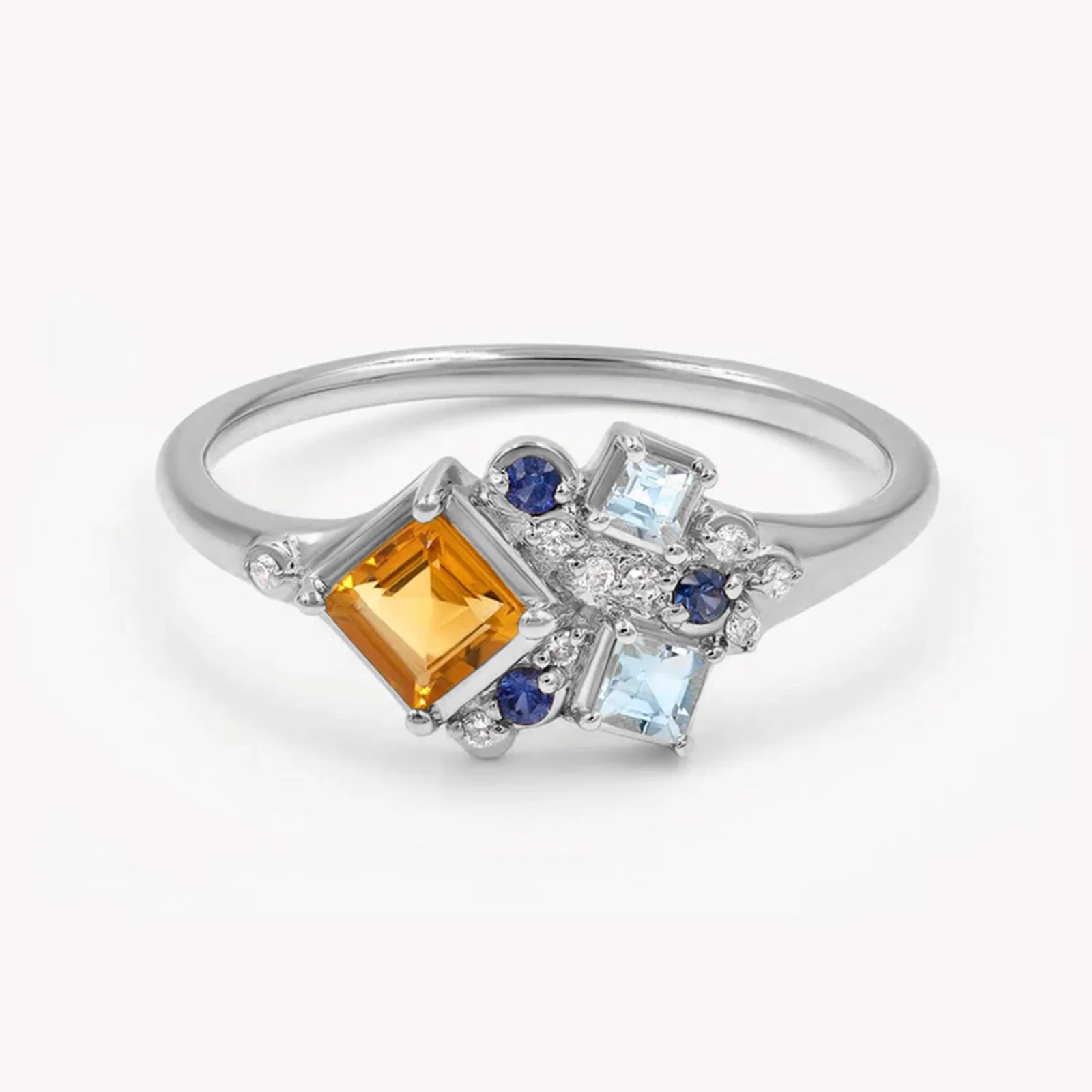 Asymmetric Colorful Zircon Ring