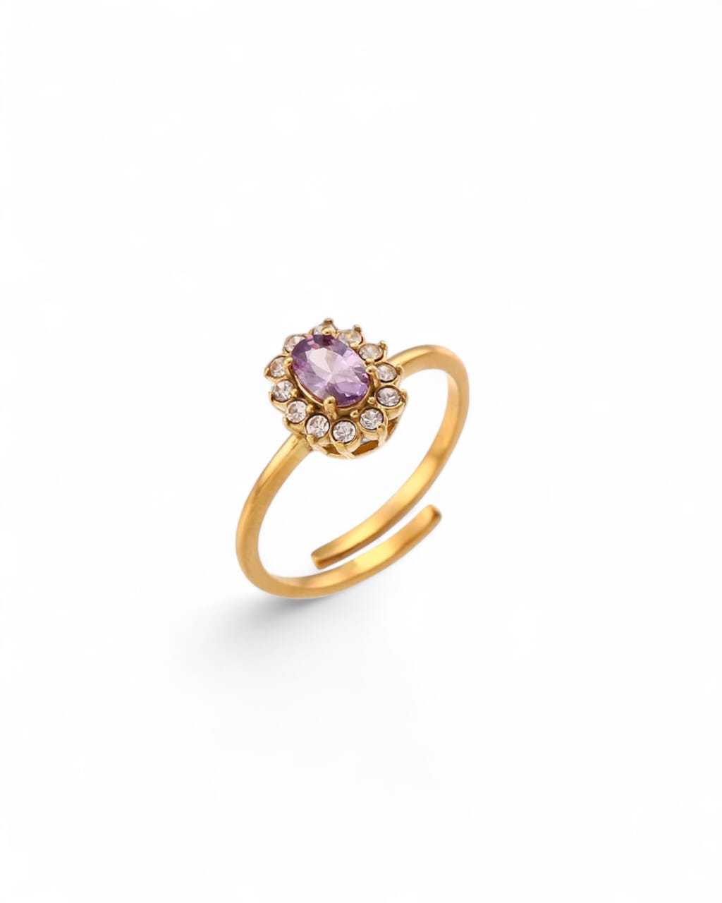 Oval Floral Shape Cubic Zirconia Adjustable Ring