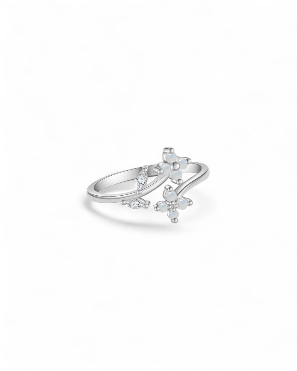 Open Flower Zircon Adjustable Ring